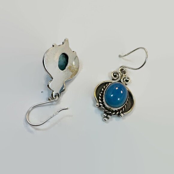 Chalcedony Earrings, Sterling Silver, Pierced, Blue Stone, Dangle, Ear Wire - Picture 3 of 4